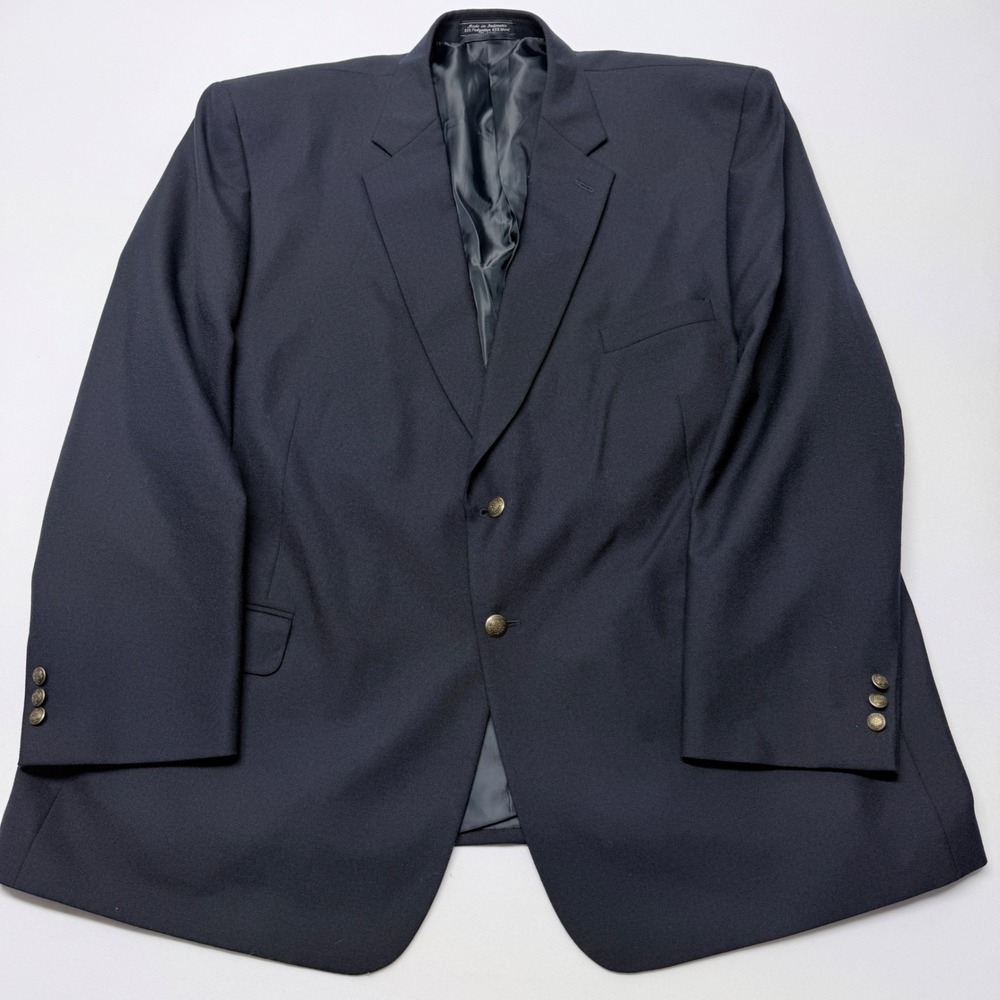 Meeting Street Mens Navy Blue Wool Blend 2 Button Blazer Jacket Size 54R